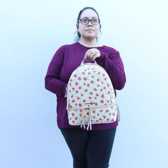 NWT Michael Kors Jet Set Rhea Zip FLORAL Backpack - Picture 2 of 15